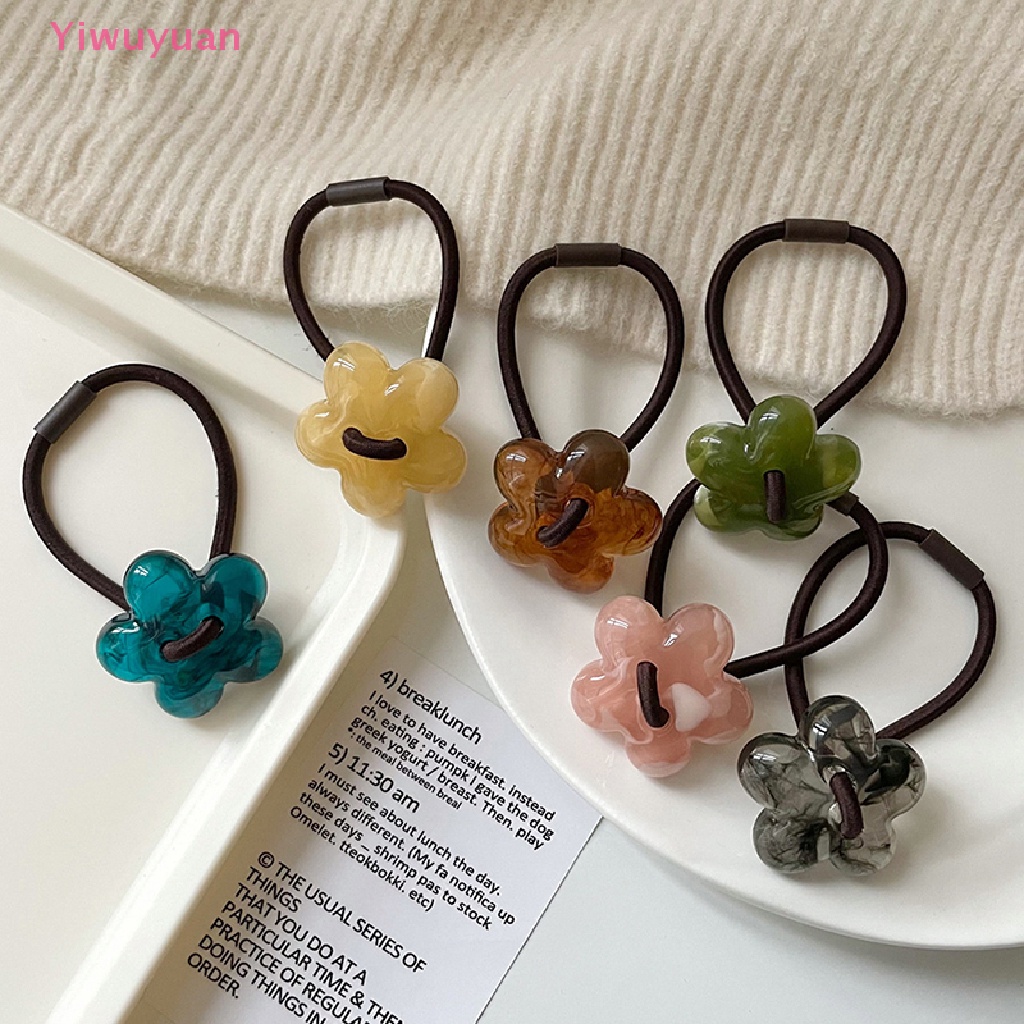 Dây Buộc Tóc Cao Su Co Giãn Đính Hoa Phong Cách Hàn Quốc Cho Nữ
