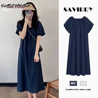 Sugemiusi Đầm Tay Phồng Dáng Rộng Ôm Eo Phong Cách Phương Tây Hàn Quốc