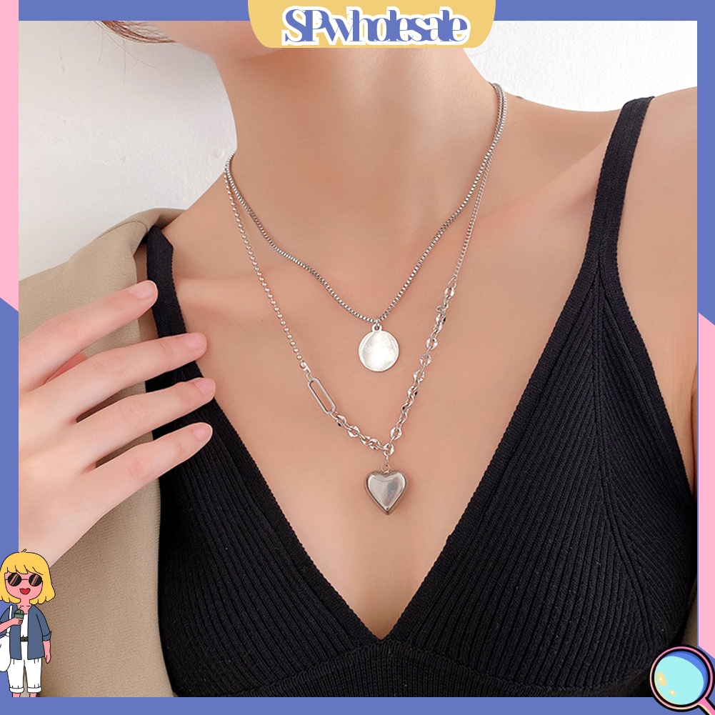 &lt;SPwholesale&gt; Vòng cổ Nữ Hai Lớp Mặt Tròn / Trái Tim Phong Cách Hip hop Thanh Lịch