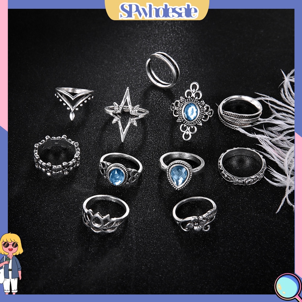 <SPwholesale> Set 11 Nhẫn Đeo Khớp Ngón Tay Phong Cách Retro