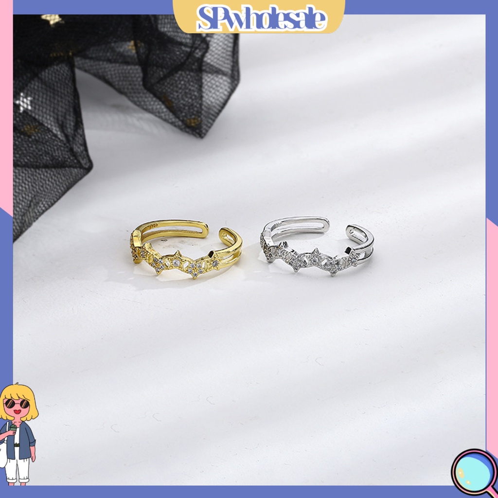 <SPwholesale> Nhẫn Hở Đính Đá Lấp Lánh Dễ Phối Đồ Có Thể Điều Chỉnh Trang Sức Cho Bạn Gái