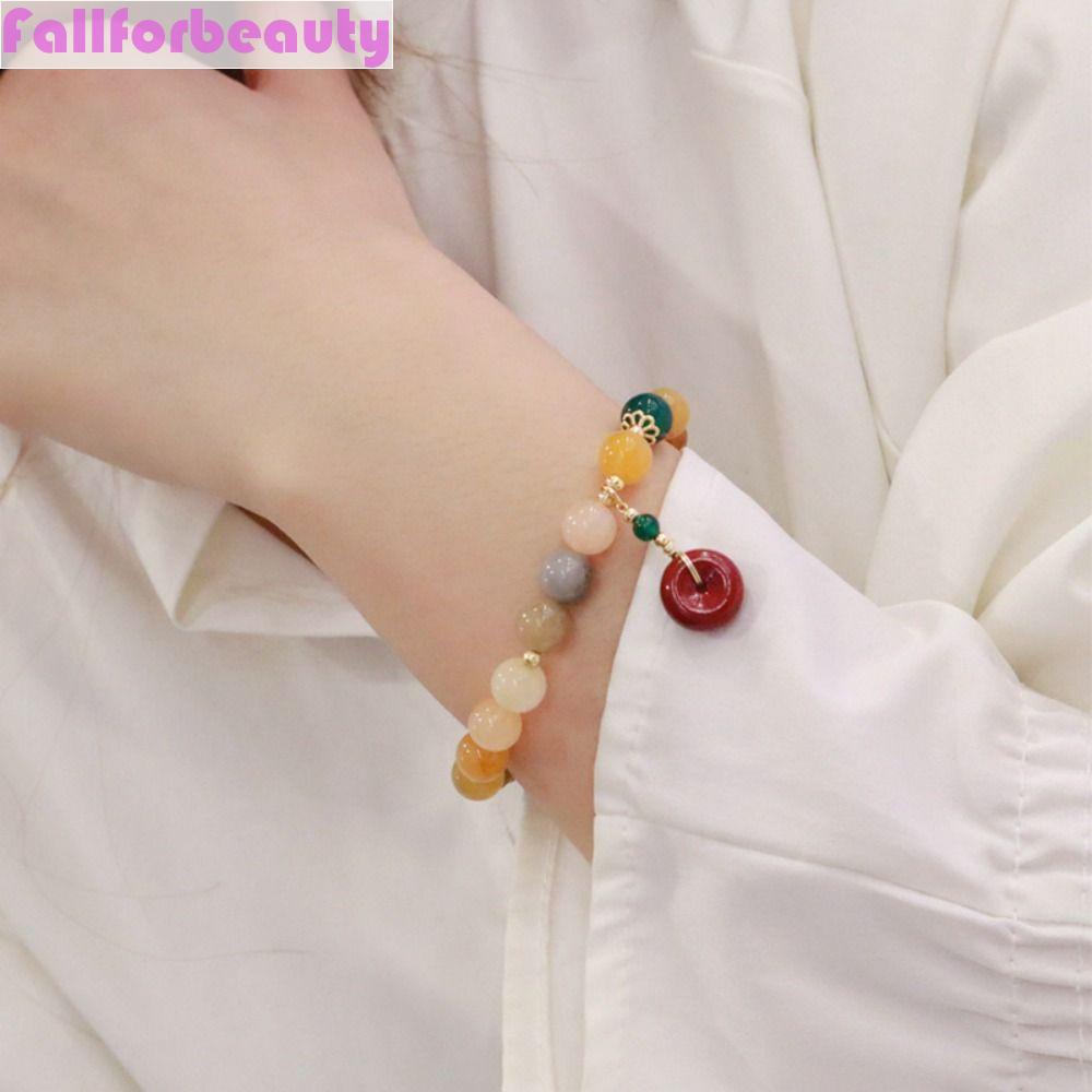 Fallforbeauty Vòng Tay Chuỗi Hạt Mã Não Phong Cách Trung Hoa Cổ Điển Có Thể Điều Chỉnh Được
