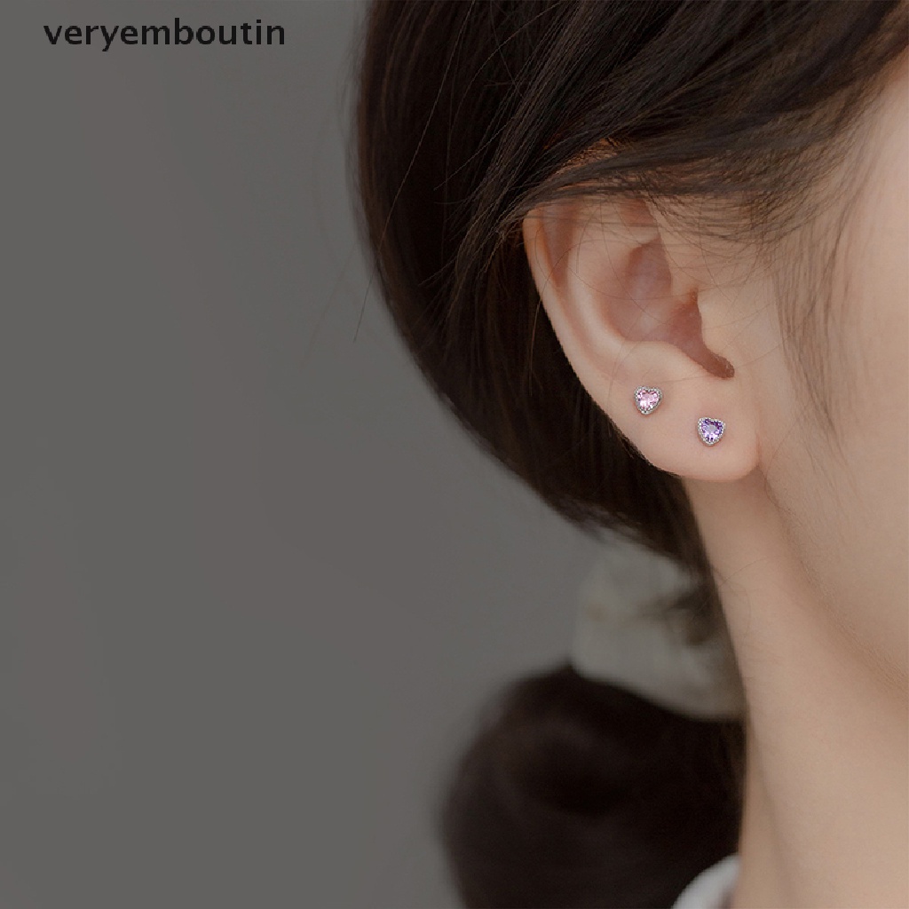 1 Đôi Bông Tai Hình Trái Tim Đính Đá Zircon Thời Trang Dành Cho Nữ