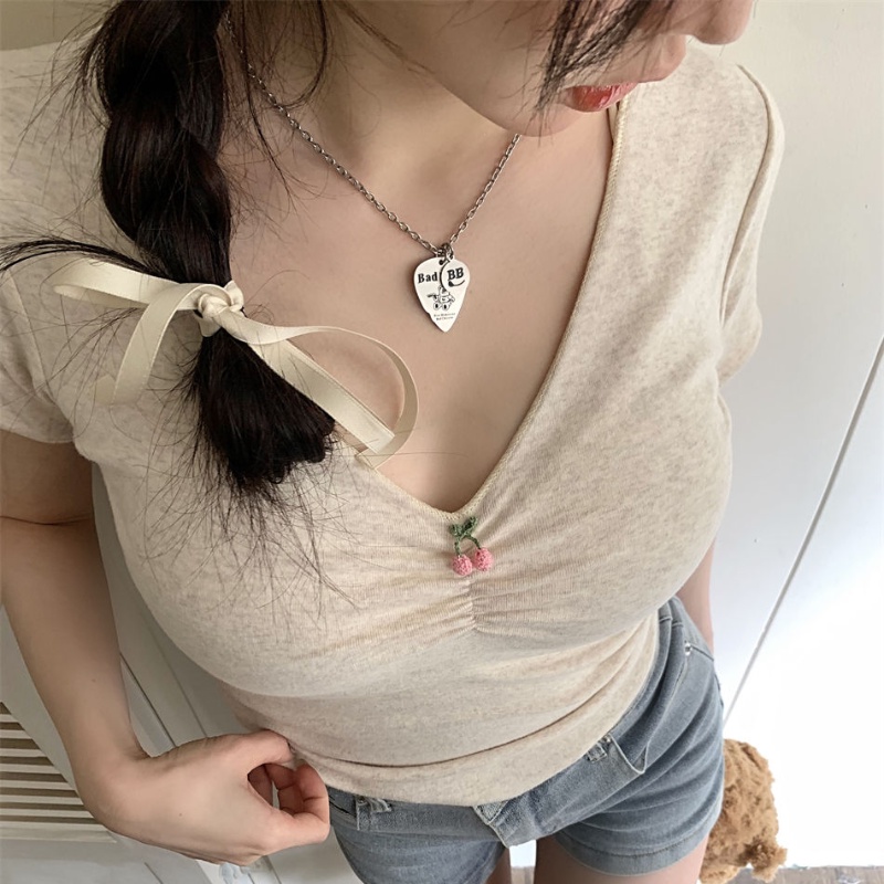 Áo Thun Tay Ngắn Cổ Chữ V Dáng Ôm Thời Trang Cá Tính Cho Nữ