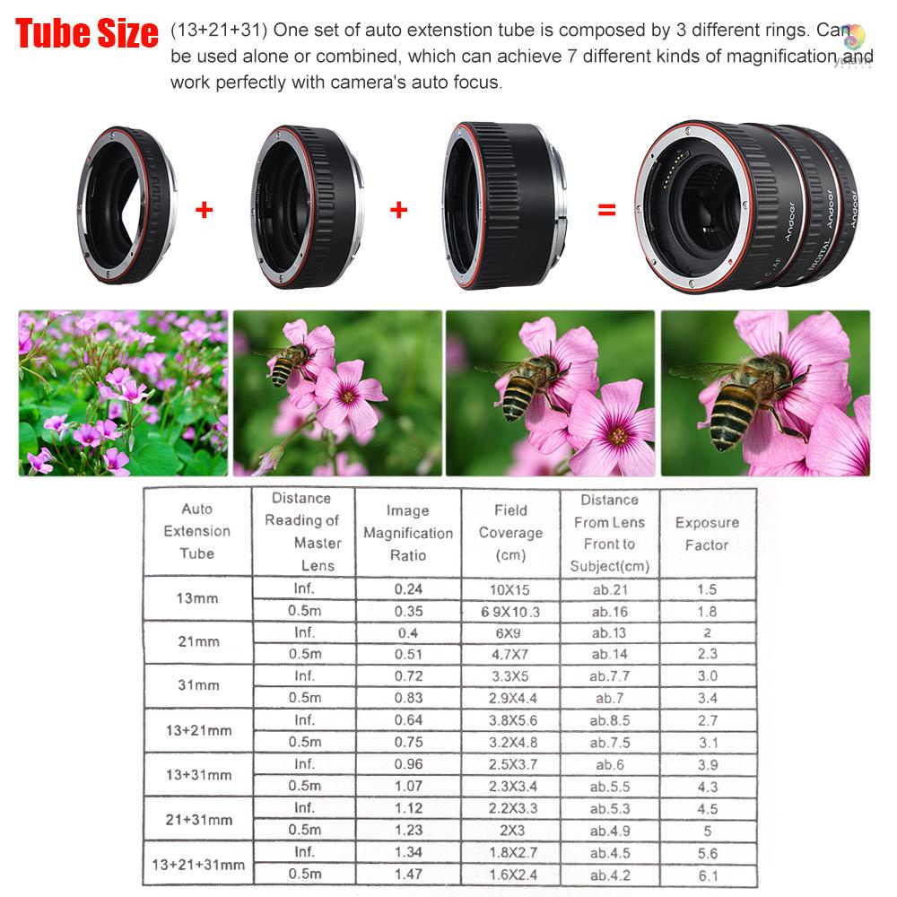ANDOER Bộ Ống Mở Rộng 3 Mảnh 13mm + 21mm + 31mm Cho Máy Ảnh EOS / SLR / EF / EF-S Le / 35mm SLR