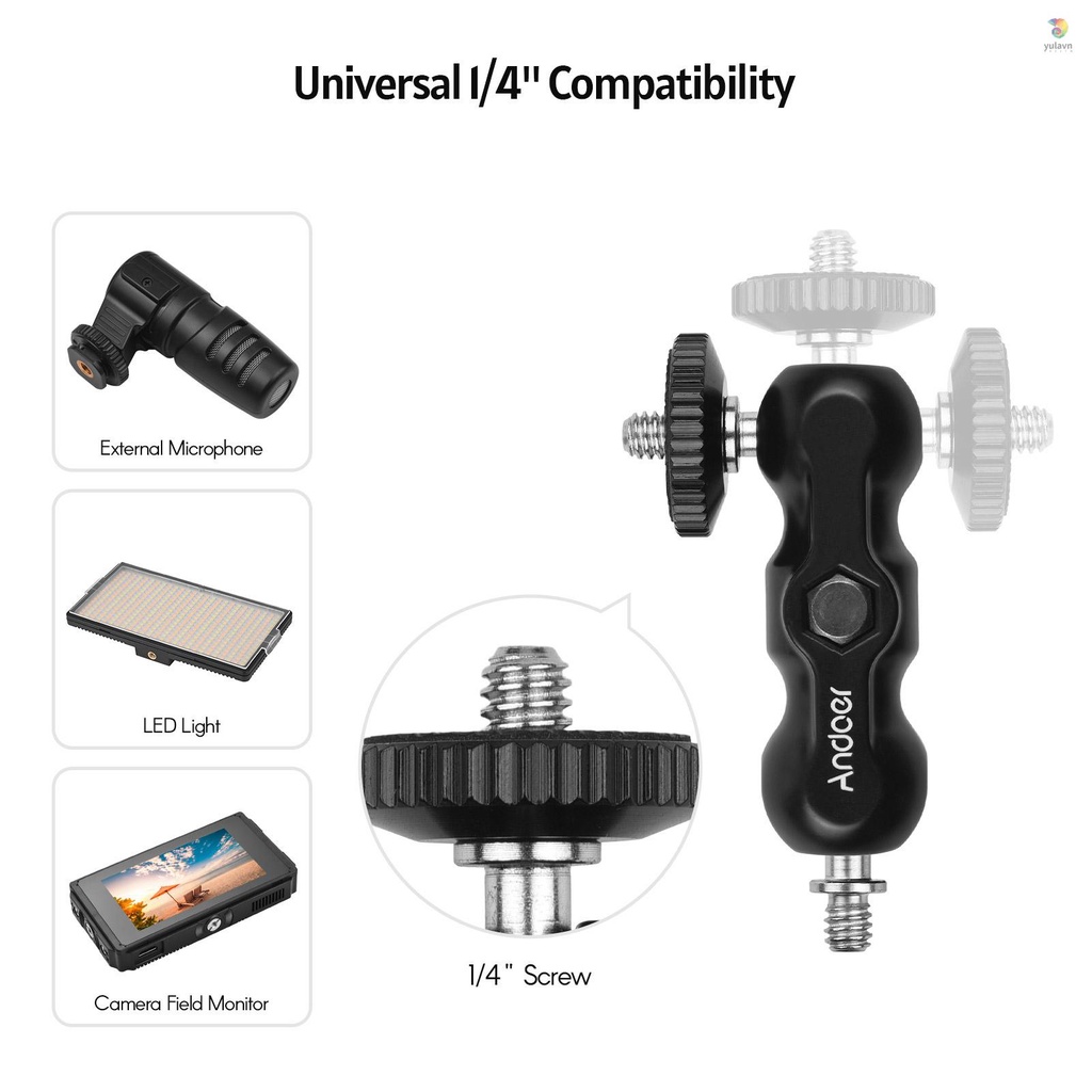 ANDOER Cánh Tay Ma Sát Cách Điện Tiêu Chuẩn Hai Đầu Ốc Vít 1 / 4-inch Cho Màn Hình Máy Ảnh Đèn LED / Micro