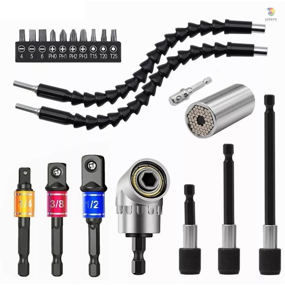 Bộ 21 Mũi Khoan Mở Rộng Linh Hoạt Kèm 105 Độ yala° Bộ Đầu Nối Dài Mũi Khoan + Giá Đỡ 1 / 2 3 / 8 1 / 4 inch Thông Dụng