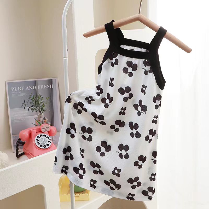 Đầm Công Chúa Hai Dây Bằng Lụa Lạnh In Hoa Thời Trang Mùa Hè Dành Cho Bé Gái 80-150CM