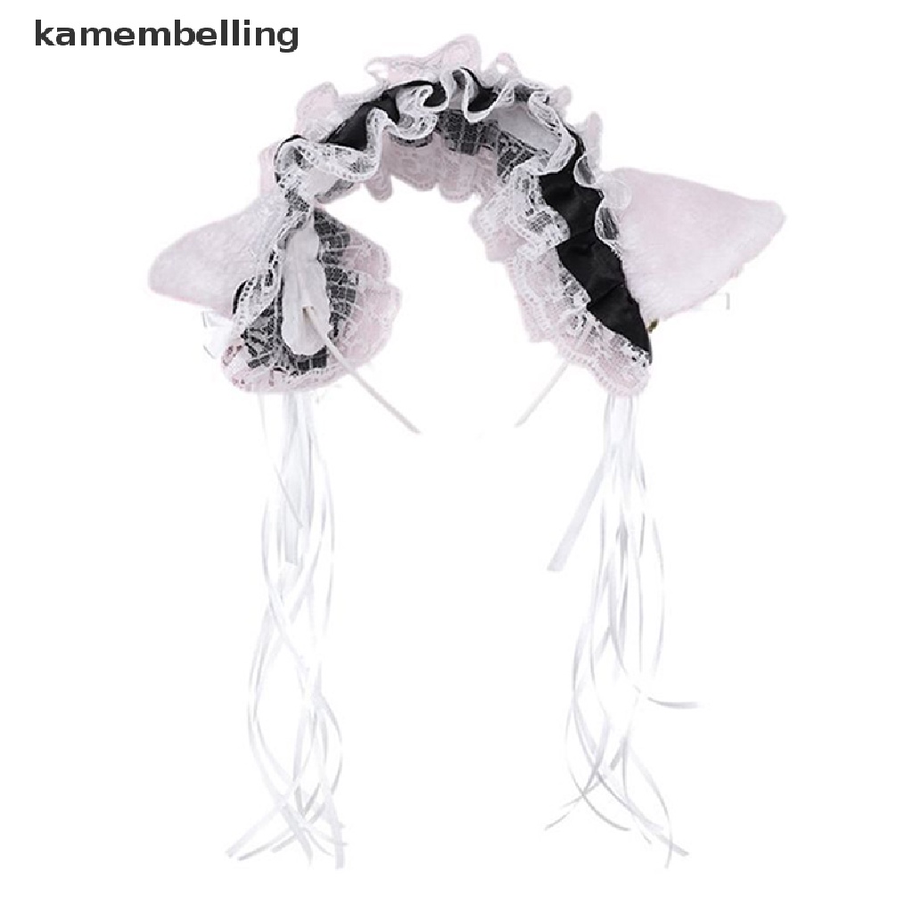 Kamembelling Băng Đô Tai Mèo Bông Phối Ren Và Chuông Hóa Trang Cho Nữ