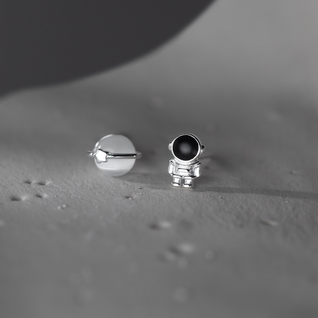 Bông Tai Hình Phi Hành Gia Bằng Thép Titan Đính Đá Zircon Trắng Thời Trang Cho Nữ
