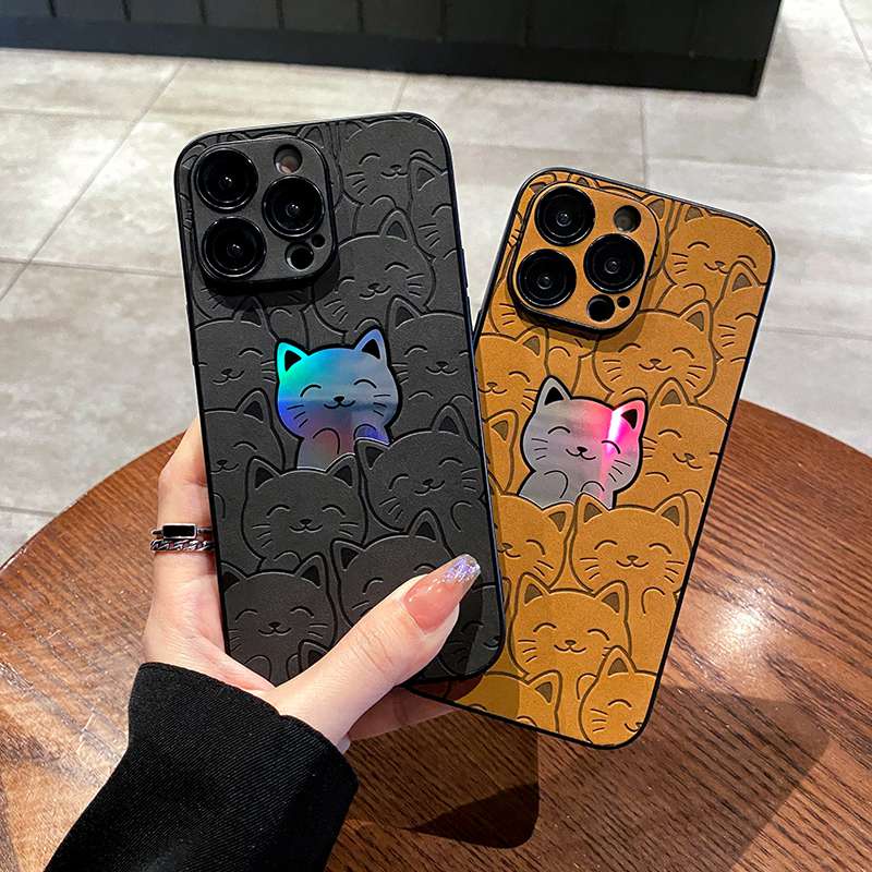 Ốp Điện Thoại Cứng Bo Viền Hình Mèo Kitty Màu Laser Gradient Siêu Ngầu Cho iPhone14 Plus 11 12 13 14 Pro MAX X XR XS MAX