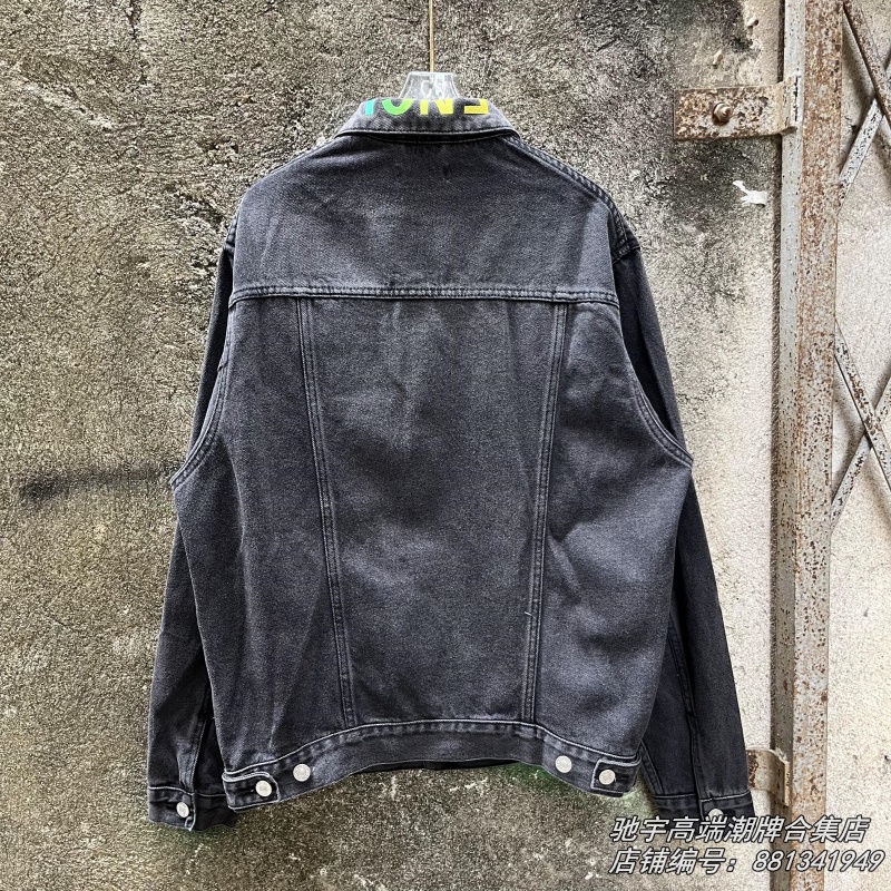 Balenciaga rainbow embroidered letters men's and women's lapel denim jacket Spring and Autumn long sleeve fashion brand jacket