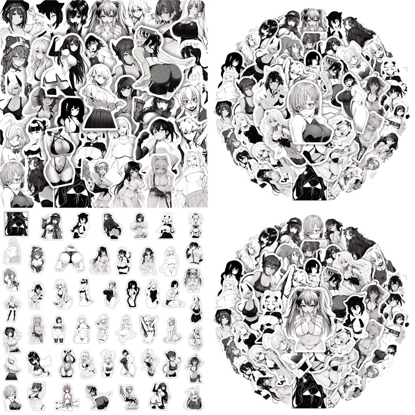 ❉ Áo Thun Trắng Đen Cổ Điển Miếng Dán Trang Trí Series 01 Hình Cô Gái Anime Vui Nhộn ❉ Bộ 50 Sticker Chống Thấm Nước Họa Tiết Doodle Hợp Thời Trang