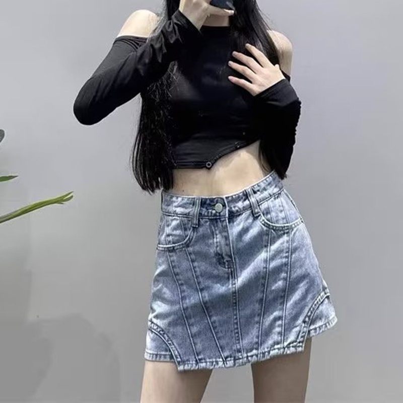 IELGY   Quần Short denim Lưng Cao Dáng Chữ a Phong Cách Hàn Quốc Cho Nữ