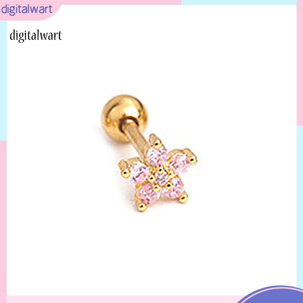 Kỹ Thuật Số| 1 Khuyên Tai Hình Hoa Đính Đá Zircon Bằng Thép Không Gỉ