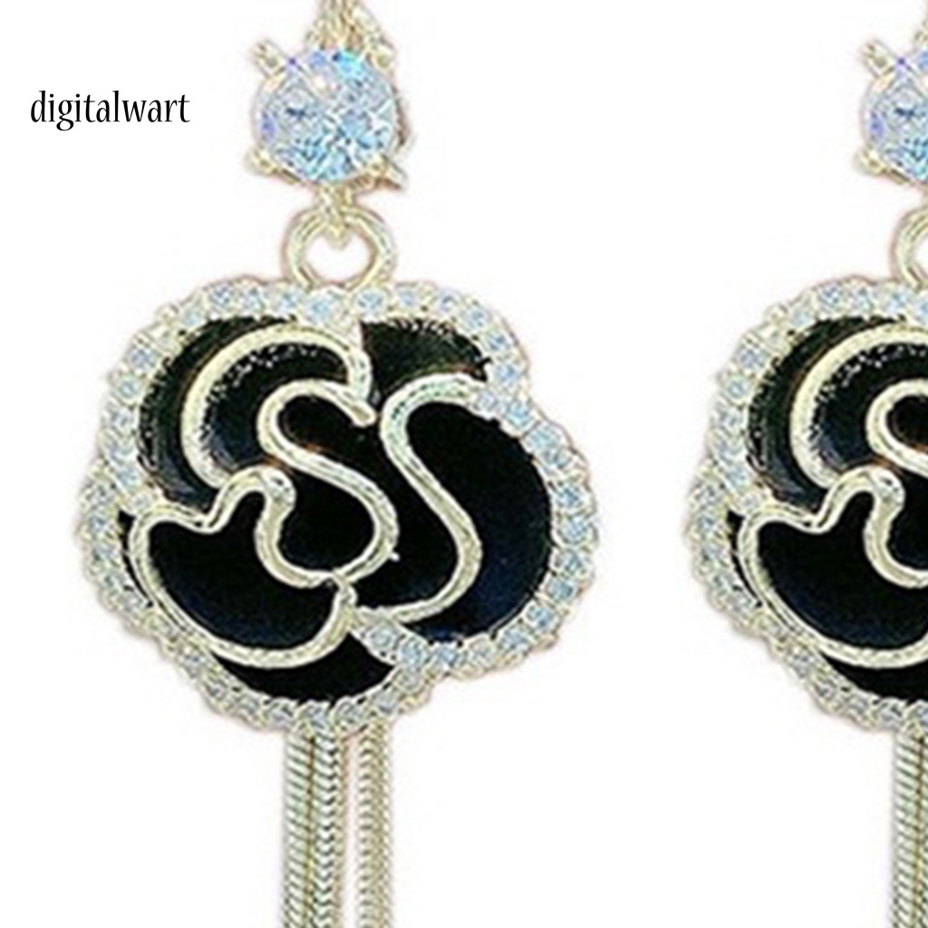 Kỹ Thuật Số| 1 Đôi Bông Tai Dáng Dài Hình Hoa Hồng Đính Đá Phong Cách Hàn Quốc