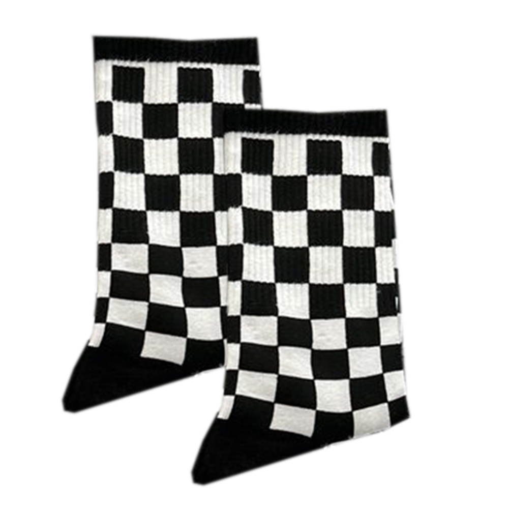 Vớ cotton Họa Tiết Sọc Caro Trắng Đen Phong Cách Hàn Quốc Cho Nam Và Nữ