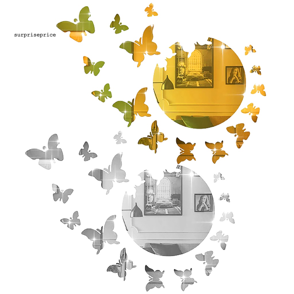 1 Bộ Sticker Dán Tường Mặt Gương Acrylic Hình Bướm Có Thể Tháo Gỡ Cho Nhà Ở