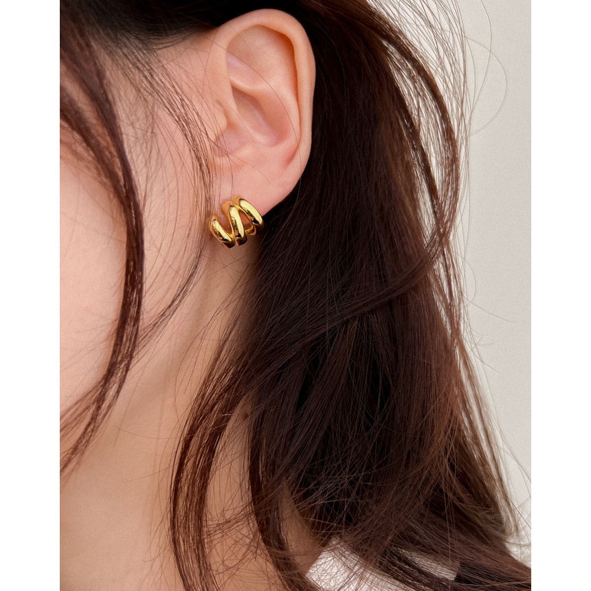Khuyên Tai Kim Loại Nhiều Vòng Phong Cách Retro Hàn Quốc Độc Đáo Dễ Phối Đồ
