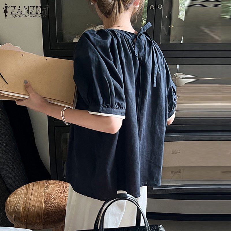 Zanzea Áo Thun Nữ Ngắn Tay Cổ Tròn Thắt Nơ Lưng Thời Trang