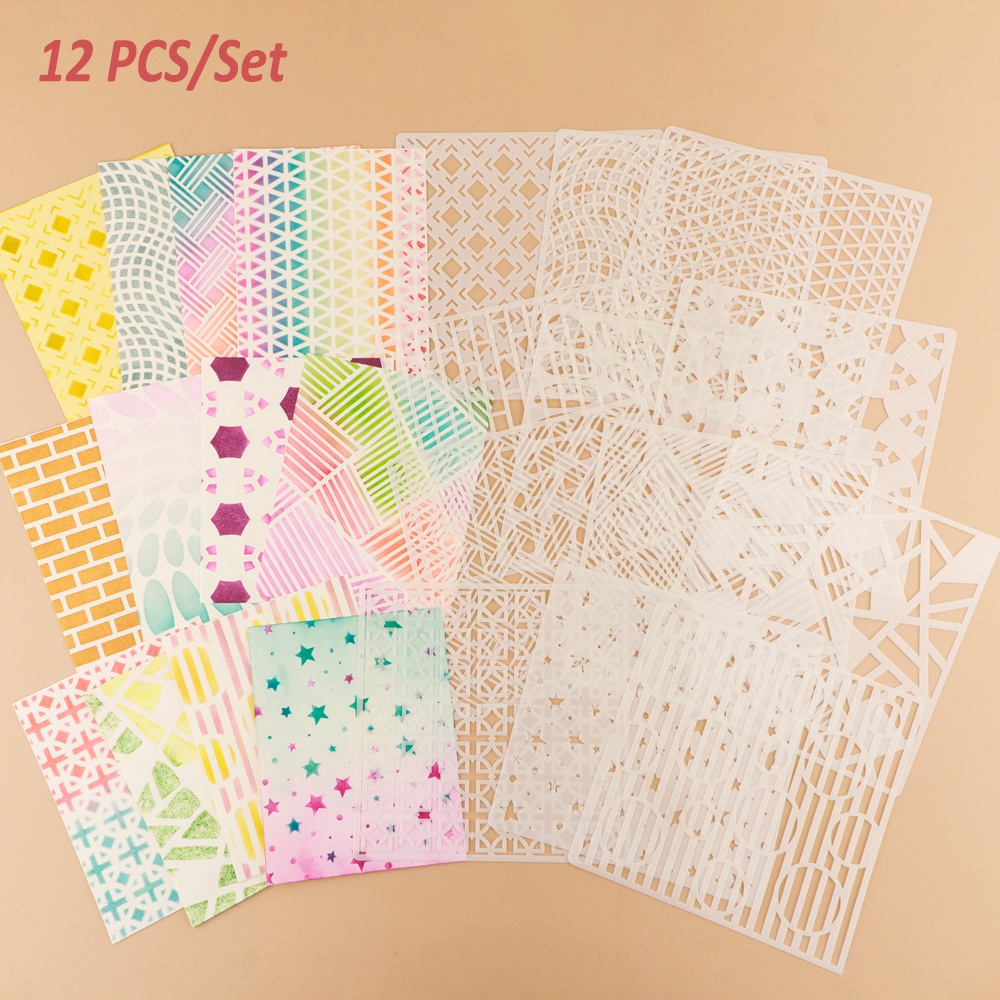 Set 12 Thước Nhựa Hỗ Trợ Vẽ Trang Trí Thiệp / Giấy Thủ Công