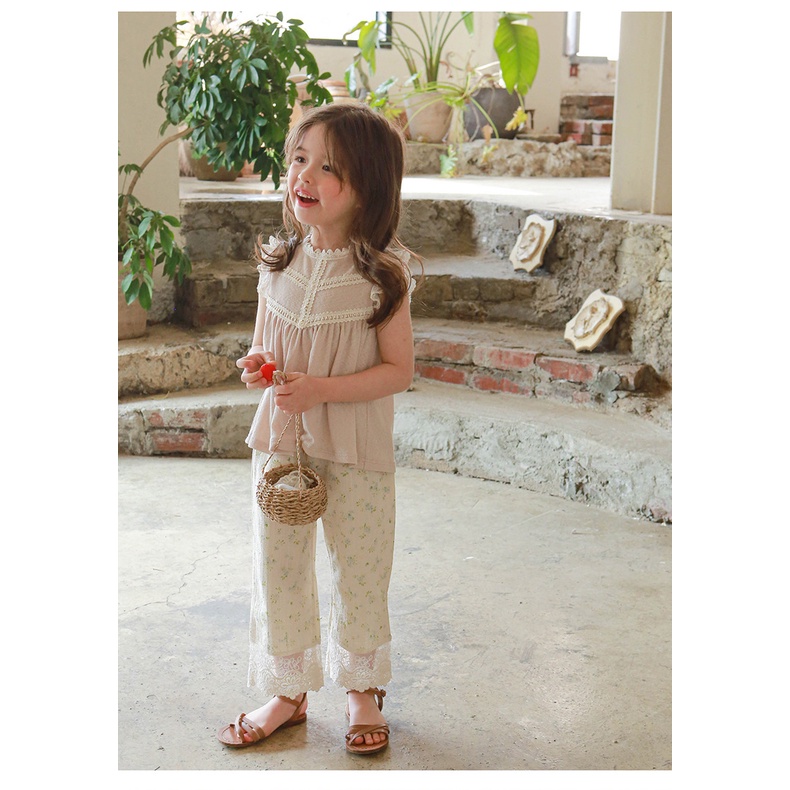 Áo Thun Không Tay Phối Ren Họa Tiết Dâu Tây Phong Cách Hàn Quốc Thời Trang Mùa Hè 2023 Dành Cho Bé Gái