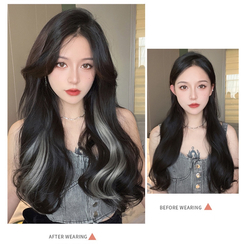 Tóc giả WIGSIN nối dài xoăn nhuộm màu highlight bằng sợi tổng hợp