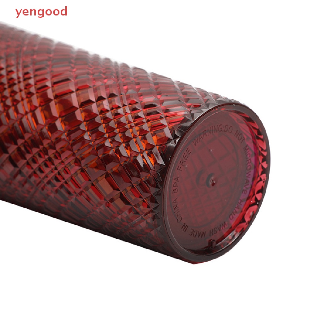 Cốc Uống Nước Hai Lớp Bằng Nhựa Có Nắp Và Ống Hút Có Thể Tái Sử Dụng