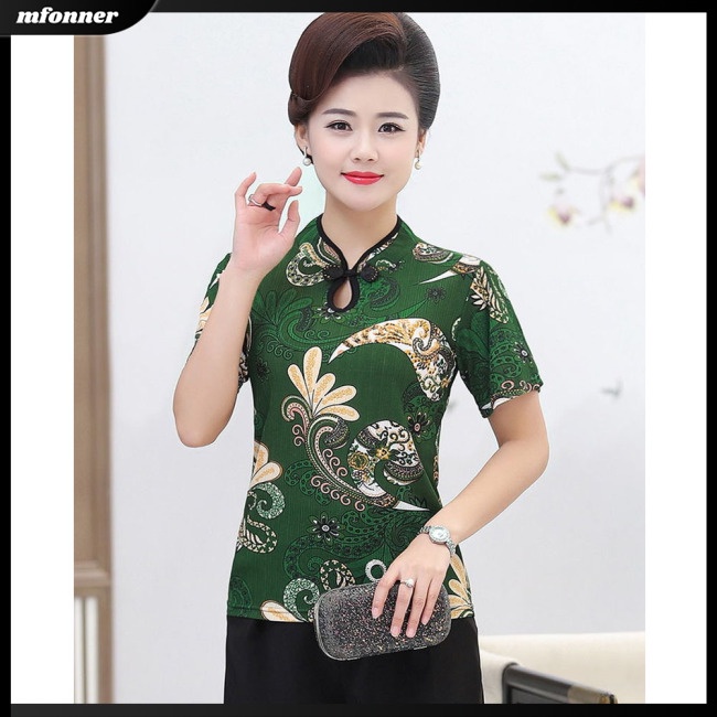 Áo Kiểu Sườn Xám Tay Ngắn / Dài Dáng Ôm In Họa Tiết Hoa Thời Trang Cho Nữ