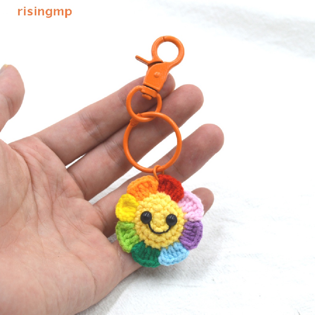 [risingmp] Móc Chìa Khóa Xe Hơi / Túi Xách Hình Hoa Hướng Dương Mặt Cười Đan Len Thủ Công Dễ Thương Làm Quà Tặ