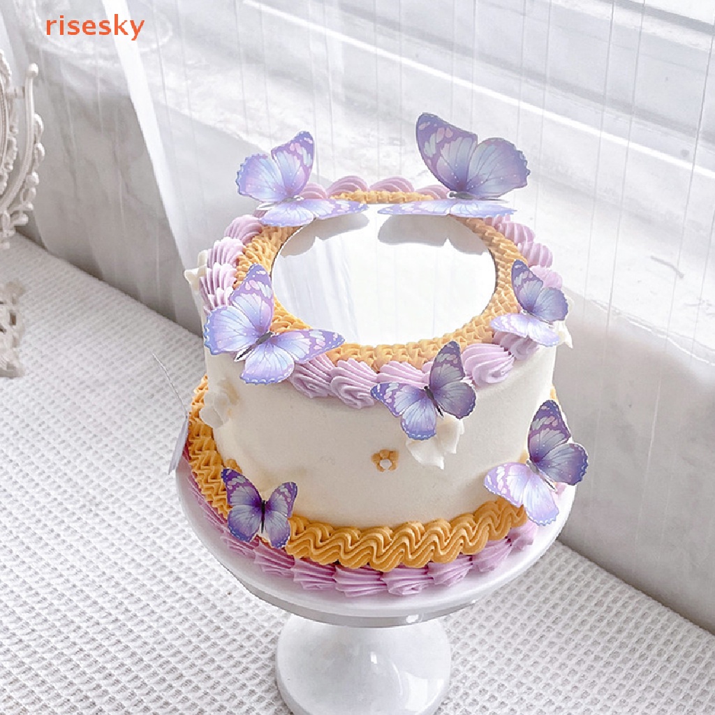 [risesky] Tem Bươm Bướm Màu Vàng Hồng Trang Trí Bánh Kem Tráng Miệng