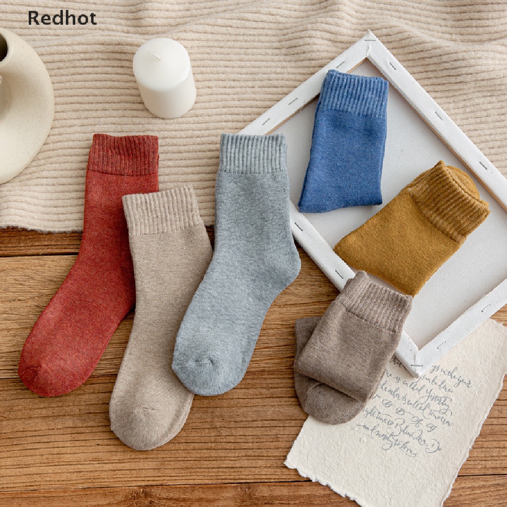 1 Đôi Tất Len Dày Giữ Ấm Màu Trơn Thời Trang Mùa Đông Dành Cho Nữ