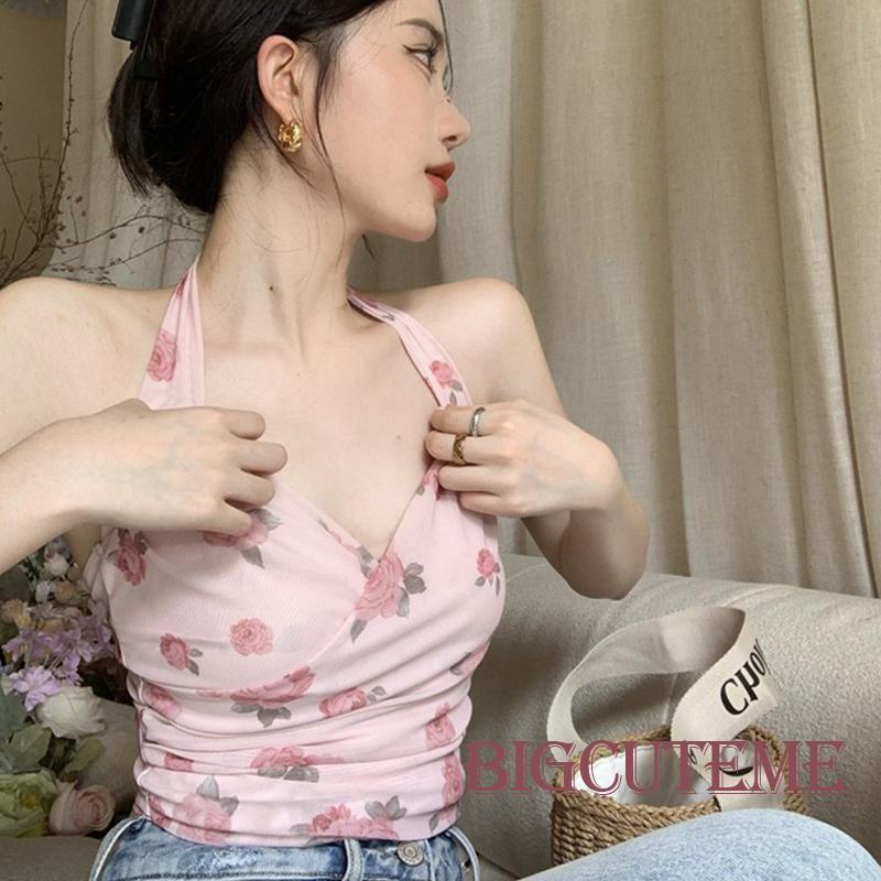 Áo Lửng Không Tay Cổ V Họa Tiết Hoa Thời Trang Cho Nữ