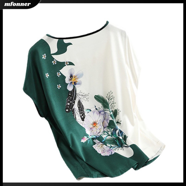 Áo Thun Tay Ngắn Cổ Tròn Vải Lụa Mát In Họa Tiết Thổ Cẩm Thời Trang Mùa Hè Cho Nữ