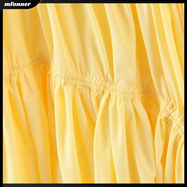 Đầm Cổ Vuông Tay Phồng Dáng Rộng Phối Dây Rút Thời Trang Cho Nữ