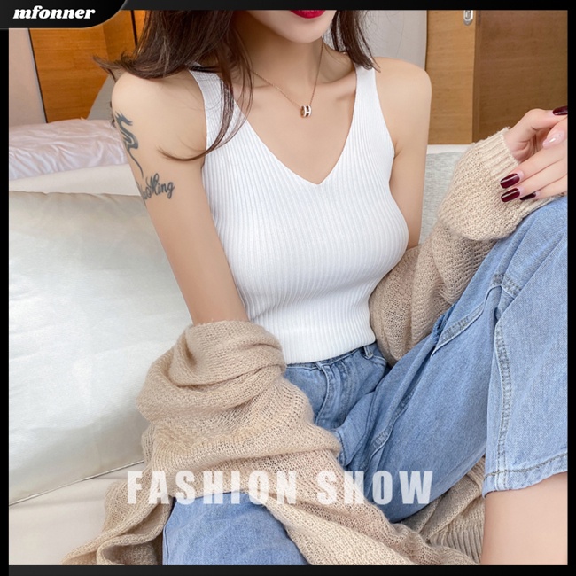 Áo Dệt Kim Hai Dây Cổ Chữ V Thời Trang Cho Nữ