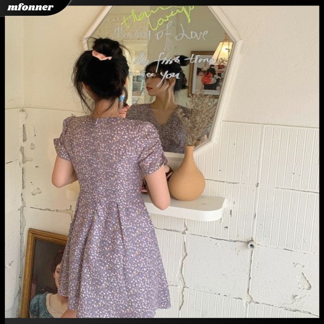 Đầm Tay Ngắn Cổ Chữ V Họa Tiết Hoa Thời Trang Mùa Hè Cho Nữ