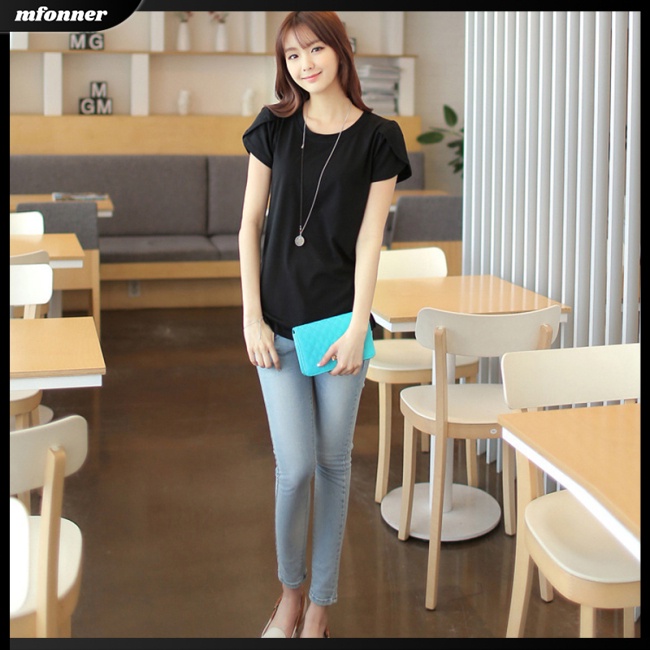 Áo Thun Tay Ngắn Cổ Tròn Màu Sắc Đơn Giản Cho Nữ