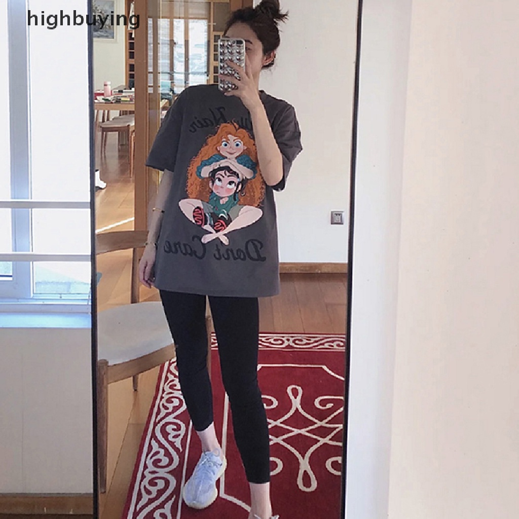 Áo Thun Tay Ngắn Cổ Tròn In Họa Tiết Hoạt Hình Cho Nữ