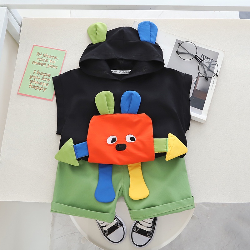Set Đồ Mùa Hè 2 Món Gồm Áo Hoodie Tay Cộc Và Quần Ngắn Cho Bé Trai / Gái
