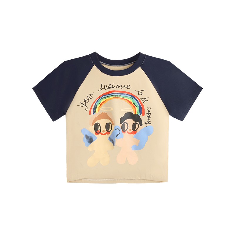 Áo Thun Tay Ngắn Màu Sắc Tương Phản Thời Trang Cho Nữ