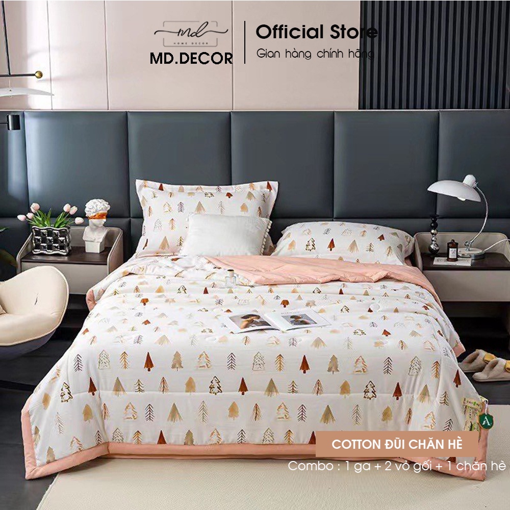 Bộ chăn ga gối Cotton Đũi MD.DECOR - Bedding 4 món chăn hè mềm mát nhiều kích thước drap nệm M4.M6,M8