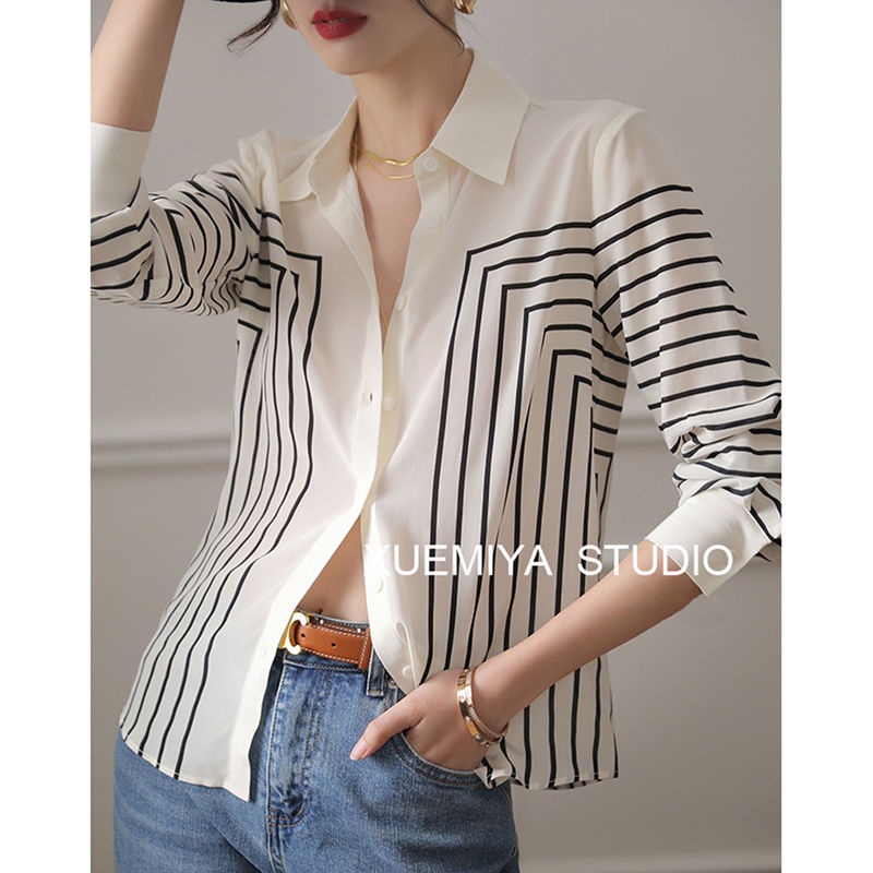 Áo Sơ Mi Tay Dài Dáng Rộng Họa Tiết Kẻ Sọc Thời Trang Sang Trọng Cho Nữ