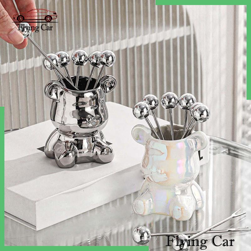 [Lzdjfmy2] Bộ Nĩa Ăn Trái Cây Hình Gấu Dễ Thương Cho Đám Cưới Nhà Hàng Nhà Hàng