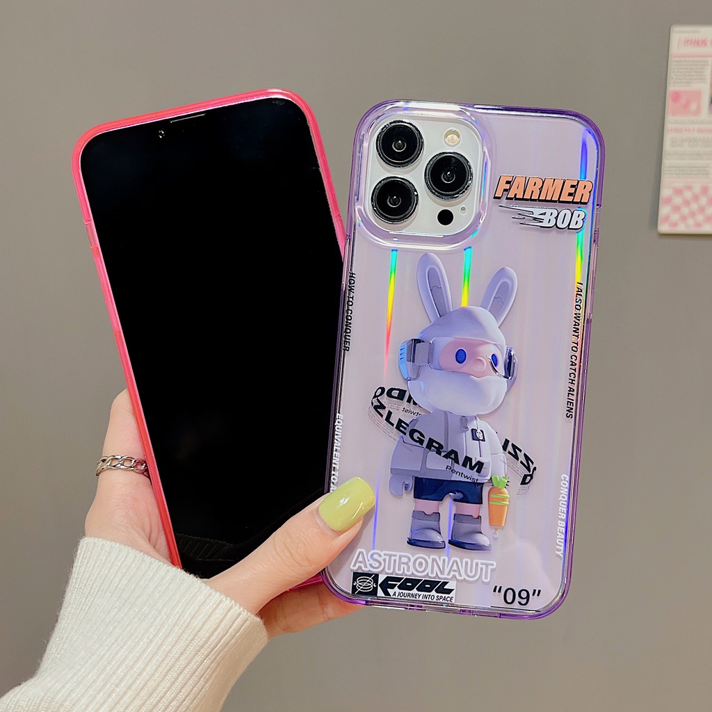 Ốp Điện Thoại tpu Dẻo Màu Laser Họa Tiết Hoạt Hình Chú Thỏ &amp; Chữ Ape Cho iPhone 11 12 13 14 PRO Max