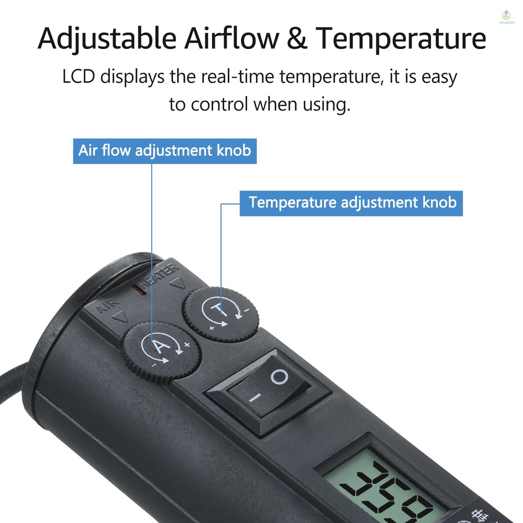 200W Portable Temperature-Controlled Soldering Heat  450℃ Hot Air Rework Station SMD Desoldering Tool with Nozzles LCD Digital Display Airflow Control for Electronic Wiring