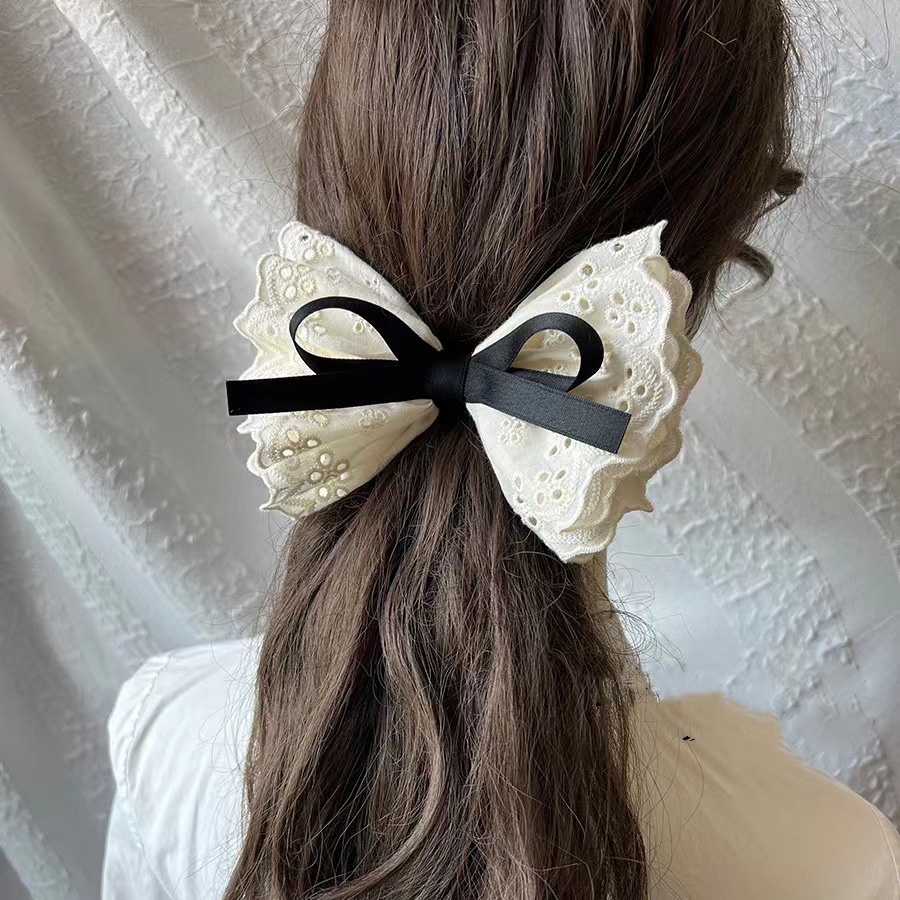 Kẹp Tóc Đính Nơ Nhiều Lớp Thêu Họa Tiết Xinh Xắn