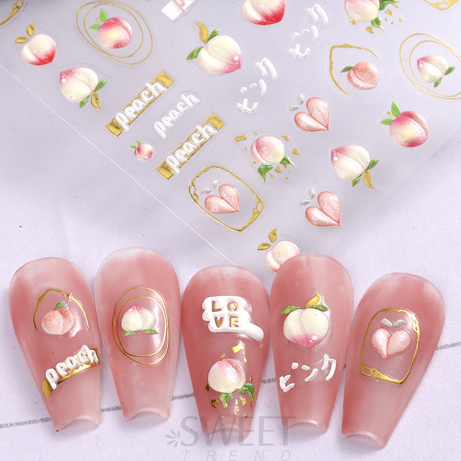5d Chanh Dập Nổi Dán Móng Tay Anh Đào Dâu Dưa Hấu Trái Cây Mùa Hè Khắc Đề Can Làm Móng Tay Trang Trí
