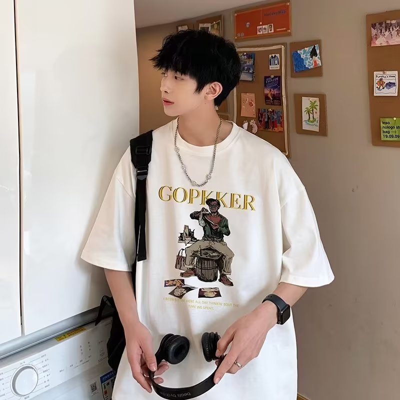 Áo Thun Nam Cổ Tròn Dáng Rộng In Chữ Phong Cách hip hop Hàn Quốc Cỡ M-5XL