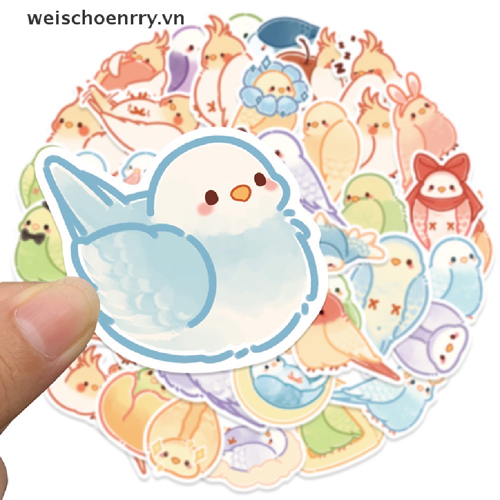 Bộ 40 Sticker Họa Tiết Chim Vẹt Hoạt Hình Nhiều Màu Sắc Trang Trí Laptop DIY